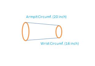 20" Armpit Tapered 16" Towards Wrist 